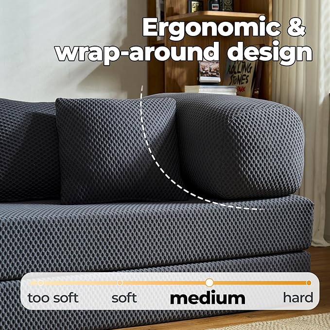 78 Inch Convertible Sofa Bed, 4D Fresh Fabric Boneless Couch with Fixed Frame and 4 Pillows, Modular Sectional Couch for Living Room Bedroom Studio Floor Bed Loveseat Sofa