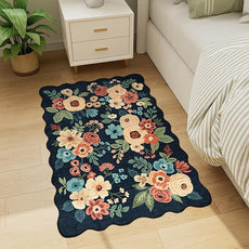 DUKINO 2x3 Entryway Rug, Floral Washable Indoor Door Mat with Non-Slip Backing, Soft Low Pile Small Front Door Throw Rugs for Entryway, Kitchen, Bedroom, Laundry, Bathroom, Navy Blue