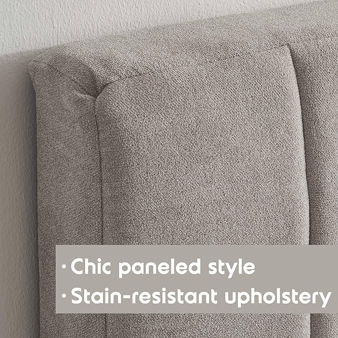 Nestl Upholstered Queen Headboard - Easy Assemble Channel Stitched Headboard Queen Size - Wall Mounted Headboards with 3D Soundproof Wall Panels Peel & Stick Floating Headboards, Silver