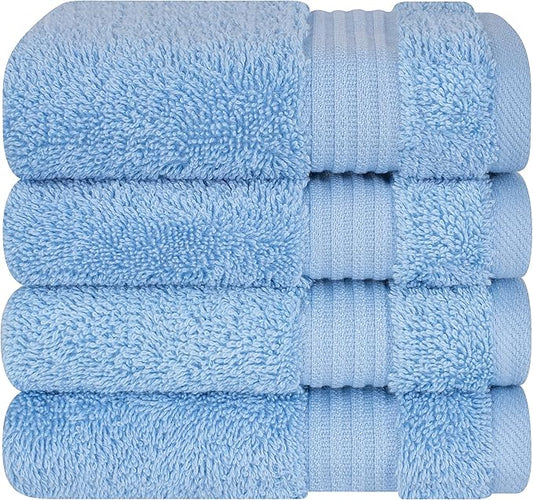 Cotton Paradise 100% Cotton Turkish Washcloth Set for Bathroom, 4 Piece Soft Absorbent Small Hand Face Towels Wash Rags, Sky Blue