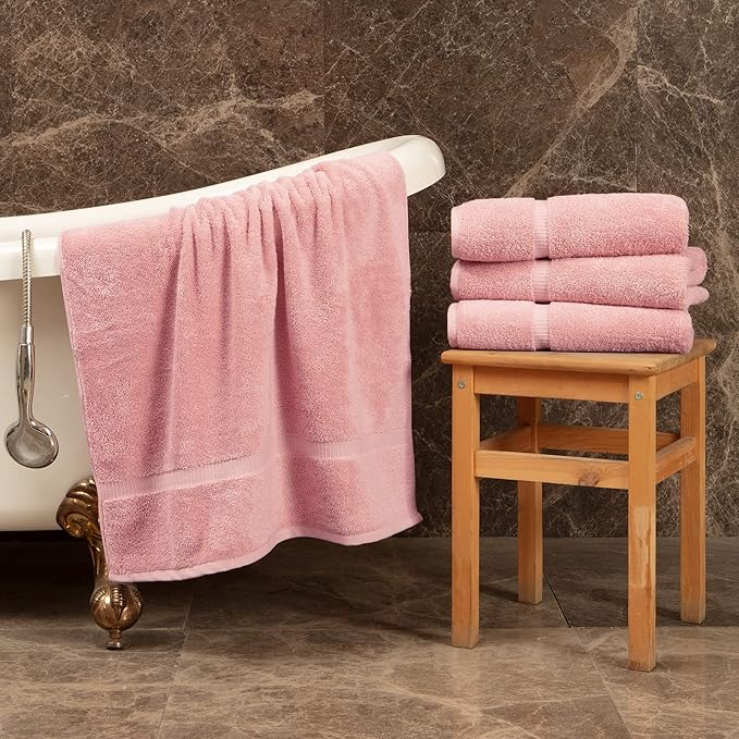 Towel Bazaar Premium Cotton Super Soft and Absorbent Turkish Towels (4-Piece Bath Towels, Pink)
