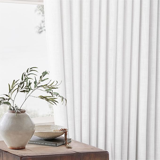Extra Wide Pinch Pleated Linen Curtains 84 Inches Long 70 Inch Width for Living Room Bedroom Light Filtering Semi Sheer Pleat Window Curtain Boho Pinch Pleated Drape with Hooks Rings 1 Panel 70x84