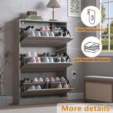 Shoe Cabinet with Odor Control and Back Panels, Deodorizing Slim 3-Flip Shoe Storage Cabinet for Entryway, Freestanding Hidden Shoe Rack Organizer for Entrance, Hallway, Bedroom