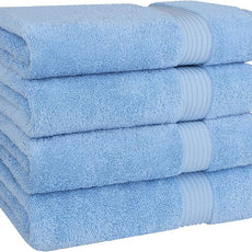 Cotton Paradise 4 Piece Turkish Bath Towels for Bathroom, 100% Cotton Extra Large Soft Plush Towels Bathroom Set, Sky Blue