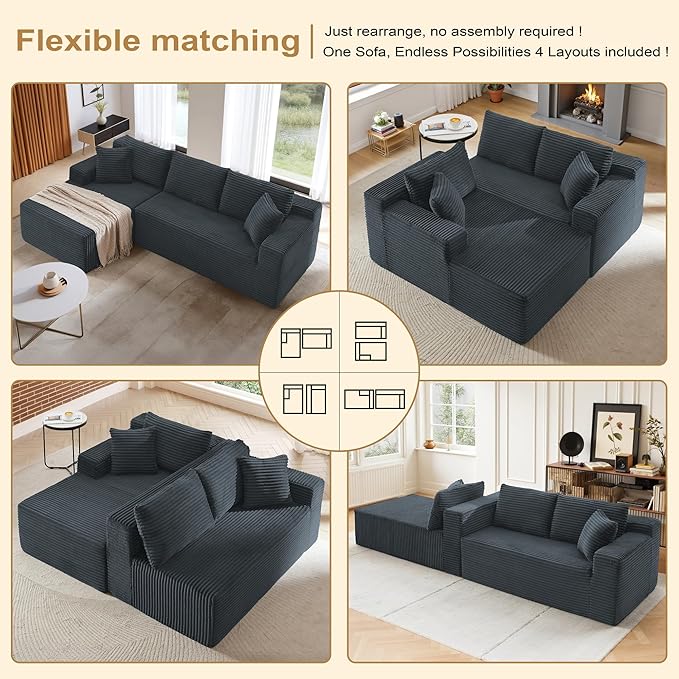 105''Sectional Cloud Couch with L Shaped Chaise,Modern Modular Sectional Sofa,Comfy Sectional Couches for Living Room,Bedroom,Apartment (Dark Grey, 105''W Left Facing Chaise)