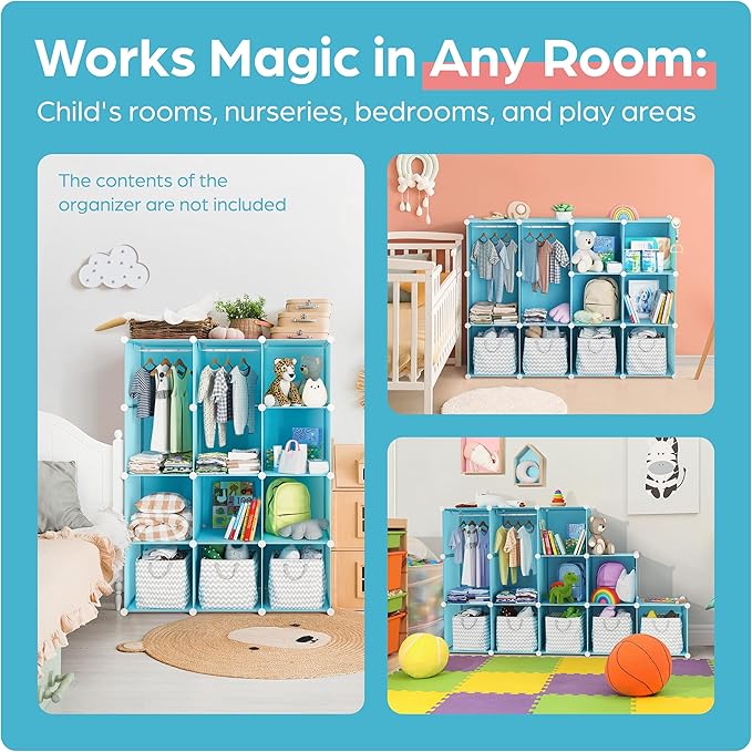 Baby Closet Organizer for Nursery - Durable Baby Wardrobe Armoire for Closet - Customizable Dresser Shelves - Waterproof Shelf Clothes Organizer w/Wall Fixation (Blue)