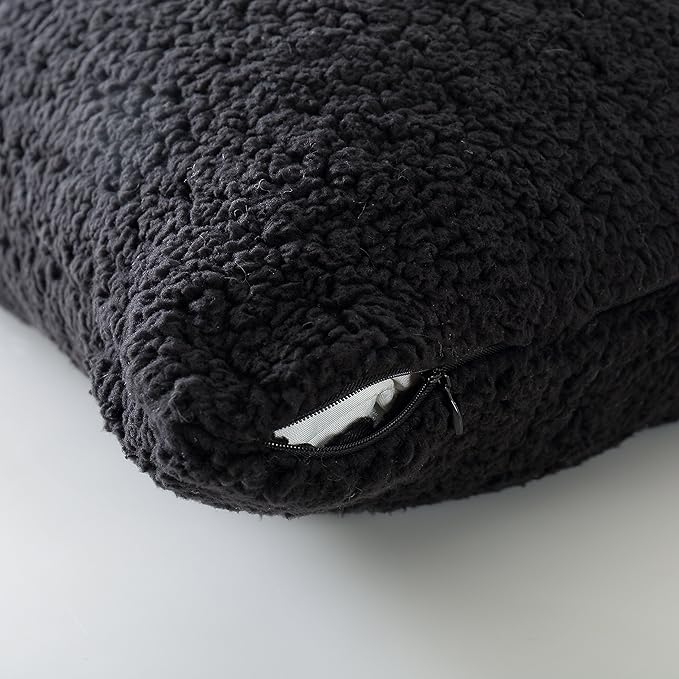 Reafort Ultra Soft Sherpa Euro Sham Pillow Case 26"x26" Replacement with Zipper Closure (Black, 26"x26" Euro Sham)