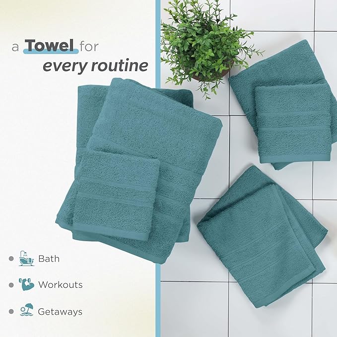 Martex 6-Piece Towel Set – Ultimate Performance – 100% Cotton – 2 Bath Towels – 2 Hand Towels – 2 Wash Cloths – Versatile – Low-Linting – Supersoft & Absorbent Bathroom Set – Easy Care – Larkspur Teal