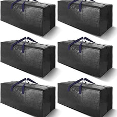 Heavy Duty Extra Large Moving Bags W/Backpack Straps - Strong Handles & Zippers, Storage Totes For Space Saving, Fold Flat, Alternative to Moving Box and Storage Bin (Set of 6, Black)