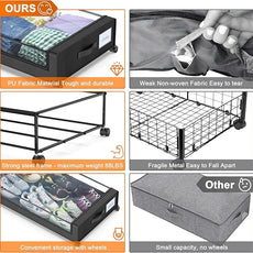 Under Bed Storage with Wheels, 4-Pack Under Bed Storage Containers with Clear Lids, XXL 60L Under the bed storage Organizer Bins, Rolling Under Bed Metal Drawer for Clothes,Shoes,Toys (Black)