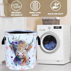 Highland Cow Laundry Basket Foldable Waterproof Oxford Cloth Funny Tote Bag Laundry Hamper Clothes Storage Bucket Toy Organizer For Bathroom/Laundry Storage/Bedroom Storage Basket 17.7x13.7 Inch