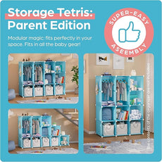 Baby Closet Organizer for Nursery - Durable Baby Wardrobe Armoire for Closet - Customizable Dresser Shelves - Waterproof Shelf Clothes Organizer w/Wall Fixation (Blue)