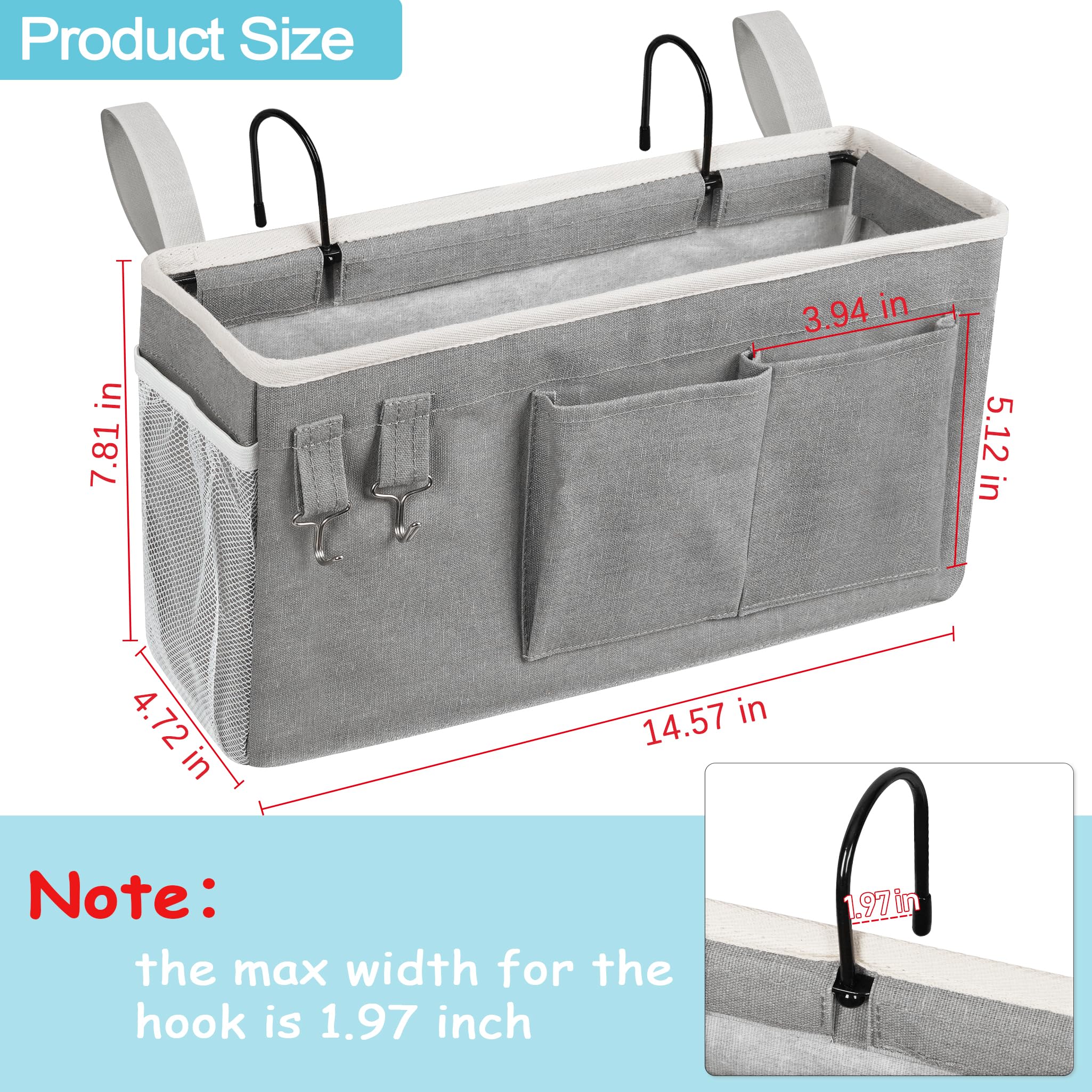 Loghot Bedside Caddy/Bedside Storage Bag Hanging Organizer for Bunk and Hospital Beds,Dorm Rooms Bed Rails,Can be Placed Glasses,Books,Mobile Phones,Keys (Light Pink) Dormly