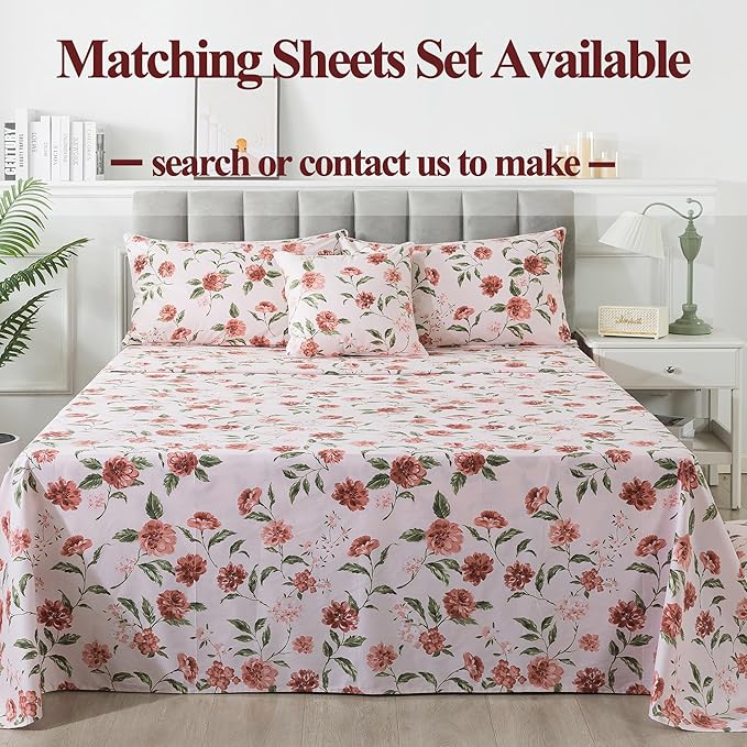 FADFAY Duvet Cover Set Queen Rose Floral Bedding Shabby Pink Hydrangea Flower Comforter Cover Set Vintage Farmhouse Bedding 100% Cotton Soft Quilt Cover with Hidden Zipper Closure 3Pcs, Queen Size