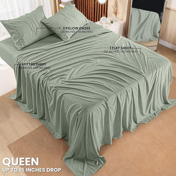 Utopia Bedding Queen Sheet Set – 4 Piece Bed Sheets for Queen Size Bed, Soft and Breathable Microfiber, Includes 1 Fitted Sheet, 1 Flat Sheet and 2 Pillowcases (Heather Sage)