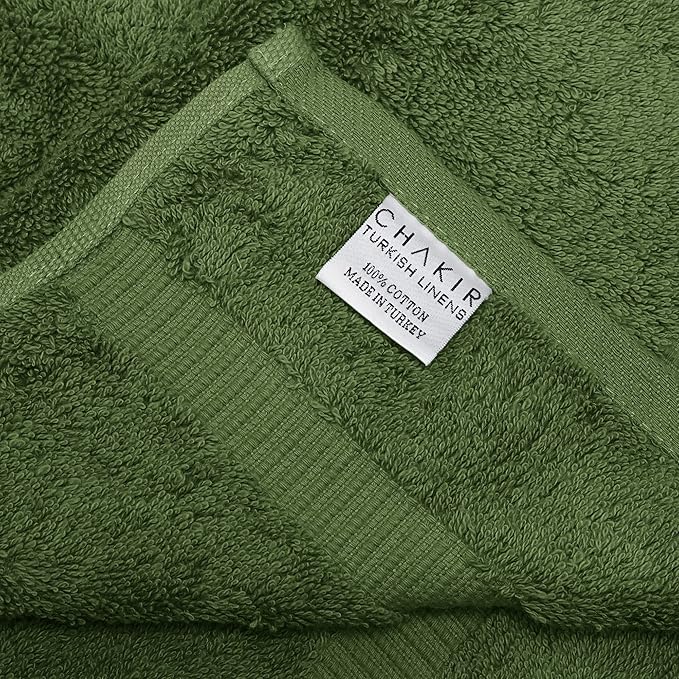 Chakir Turkish Linens 100% Cotton Premium Turkish Towels for Bathroom | 13'' x 13'' (6-Piece Washcloth, Moss)