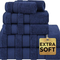 American Soft Linen Salem Turkish Bath Towel Set, 100% Cotton 600 GSM 6 Piece Towels for Bathroom, 2 Bath Towels 2 Hand Towels 2 Washcloths, Navy Blue