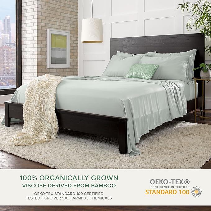 Pure Bamboo Full Sheets, Genuine 100% Organic Viscose Derived from Bamboo Bed Sheet Set, Luxuriously Soft & Cooling, Double Stitching, 2 Year Quality Promise (Full, Sea Glass)