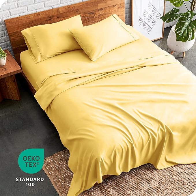 Bare Home Queen Sheet Set - Luxury 1800 Ultra-Soft Microfiber Queen Bed Sheets - Double Brushed - Deep Pockets - Easy Fit - 4 Piece Set - Bedding Sheets & Pillowcases (Queen, Lemon Drop)