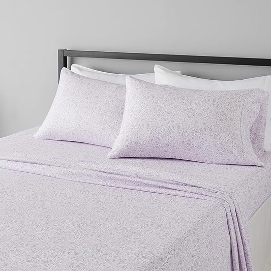 Amazon Basics Lightweight Super Soft Easy Care Microfiber 4 Piece Bed Sheet Set With 14-inch Deep Pockets, Queen, Lavender Paisley,Printed AmazonBasics