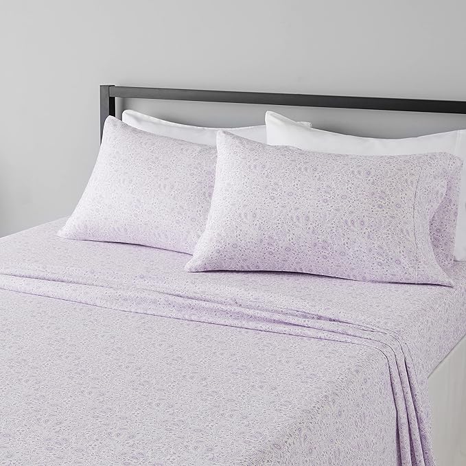 Amazon Basics Lightweight Super Soft Easy Care Microfiber Bed Sheet Set with 14" Deep Pockets - King, Lavender Paisley AmazonBasics