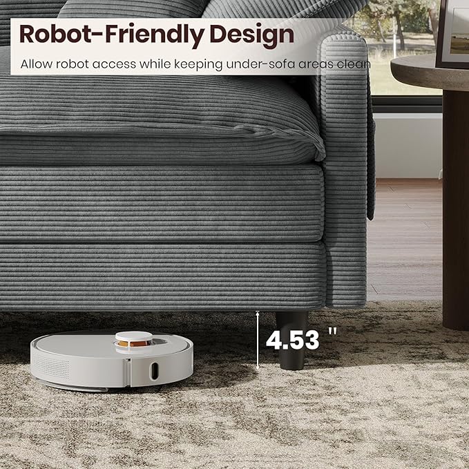 108" U Shaped Modular Sectional Cloud Couch with Two Ottoman, Snap-on Easy Installation 5-Piece Deep Seat Sofas with Storage Bag and Coffee Table for Living Room, Corduroy, Gray