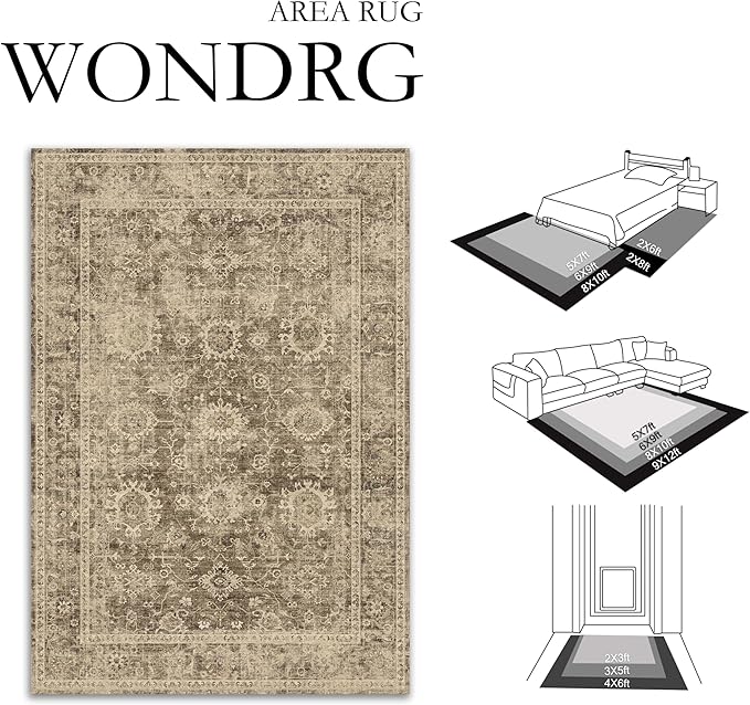 3x4 Washable Area Rug for Entryway Brown Vintage Non-Slip Low Pile Distressed Rustic Carpet Lightweight Vacuumable Door Mat Soft Small Door Mat Small Throw Rug for Entrance