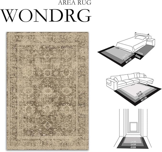 3x4 Washable Area Rug for Entryway Brown Vintage Non-Slip Low Pile Distressed Rustic Carpet Lightweight Vacuumable Door Mat Soft Small Door Mat Small Throw Rug for Entrance