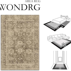 10x12 Brown Vintage Area Rug for Living Room Bedroom Large Distressed Rustic Carpet Non-Slip Low Pile Lightweight Vacuumable Soft Washable Throw Rug for Indoor Dining Room