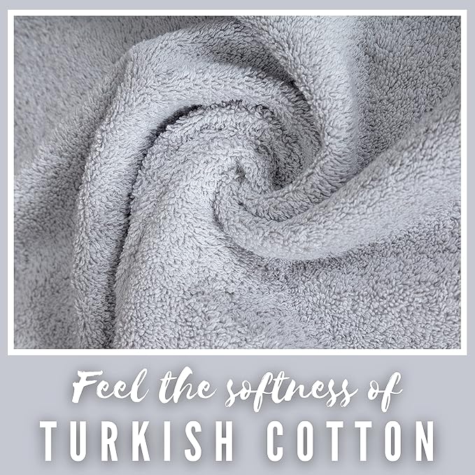Personalized Towels, Luxury Turkish Genuine Cotton Monogrammed Towel Washcloths for Bathroom, Kitchen, Hotel, Spa, Gym & College Dorm, 2 Pack Washcloth Set for Body & Face, Baby and Adults, Light Grey