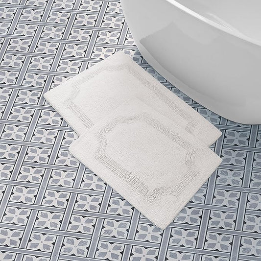 Laura Ashley - Reversible Cotton Bath Mat, Premium Bathroom Décor, Machine Washable Bathroom Rug, Highly Absorbent, 17"x24"/20"x32" 2-Piece Set, Ivory