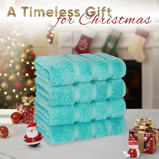 American Soft Linen Luxury Hand Towels for Bathroom, 600 GSM 100% Cotton Turkish 4 Piece Hand Towel Set, 600 GSM Hand Face Towels for Kitchen, Turquoise Blue Hand Towels