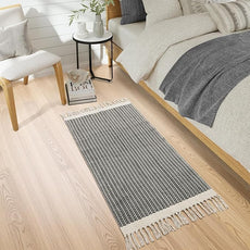 Lahome Boho Kitchen Runner, 2x4.3 Bathroom Runner Rug Lightweight Entryway Rug Woven Cotton Throw Mat with Tassels, Farmhouse Non Shedding Washable Grey Rugs Low Pile for Bedroom Doorway