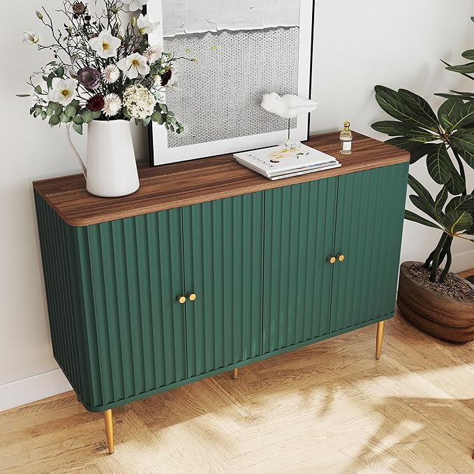 48" Sideboard Buffet Cabinet with Storage,Modern Accent Cabinet with 4 Door and Removable Shelves,Credenza Buffet Table for Living Room,Dinning Room,Entryway,Green