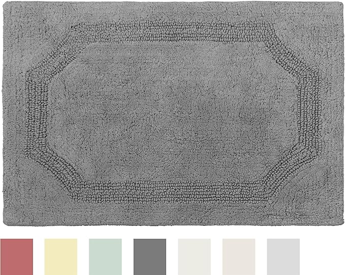 Laura Ashley - Reversible Cotton Bath Mat, Premium Bathroom Décor, Machine Washable Bathroom Rug, Highly Absorbent, 21"x34", Charcoal