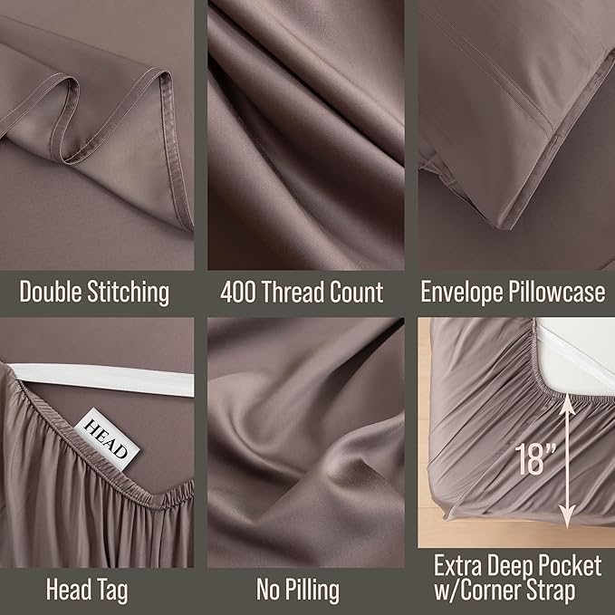 Bella Coterie 7 Piece Luxury Bamboo Viscose Split King Size Sheet Set | 2 Fitted Sheets for Adjustable Beds | 100% Organically Grown | Cooling for Hot Sleepers | 4 Pillowcases [Mocha]
