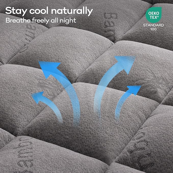 OLANLY California King Mattress Topper, Viscose Made from Bamboo, Cooling Soft Pillow Top Mattress Pad for Back Pain Relief, Plush Down Alternative Fill Bed Topper with Elastic Deep Pocket, Light Gray