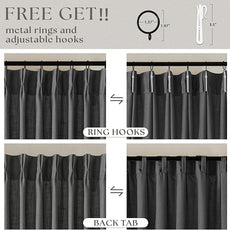 Charcoal Grey Pinch Pleated Linen Curtains 108 Inches Long for Living Room 2 Panels Set Flax Double Pleated Drapes Back Tab Farmhouse Neutral Ceiling Floor 108 Inch Window Curtains Bedroom Dark Grey