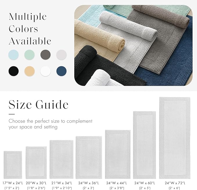 Madison Park Splendor Reversible 100% Cotton Tufted Bathroom Rug-3000 GSM Hotel Quality Luxurious Plush Medium Pile Bath Mat Absorbent, Quick Dry, Shower Room Décor, 24x36 Grey
