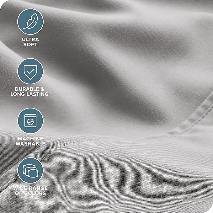 Bare Home Hotel Luxury Split King Sheet Set, Extra Soft, 7 Piece Set, Deep Pockets, Easy Fit, Cooling & Breathable, Wrinkle, Fade, Stain Resistant, Set Includes 4 Pillowcases (Split King, Light Grey)