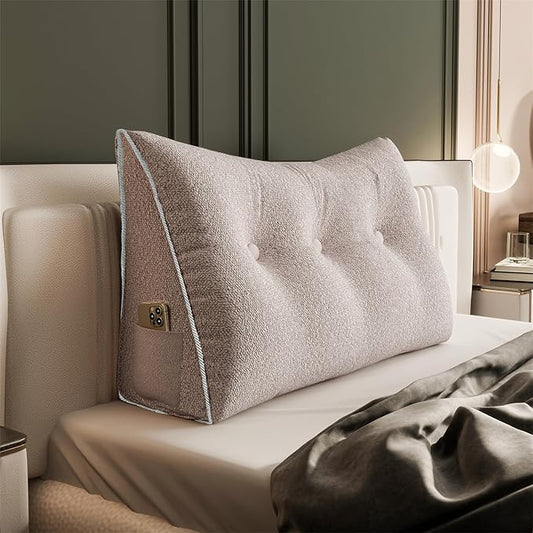 8 lbs Thickened Twin Wedge Pillow Headboard College Dorm Bed Velvet Wedge Pillow Backrest Triangular Headboard Pillows with Side Pocket, Dorm Bedding Essentials for Girls & Boys, Light Pink