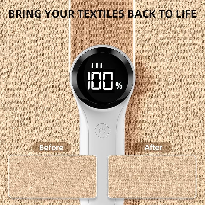 Fabric Shaver, Electric Lint Remover, Rechargeable Lint Shaver, Household Essentials for Clothes, Upholstery, Furniture, Sweater Defuzzer to Remove Pilling, Battery Operated, White