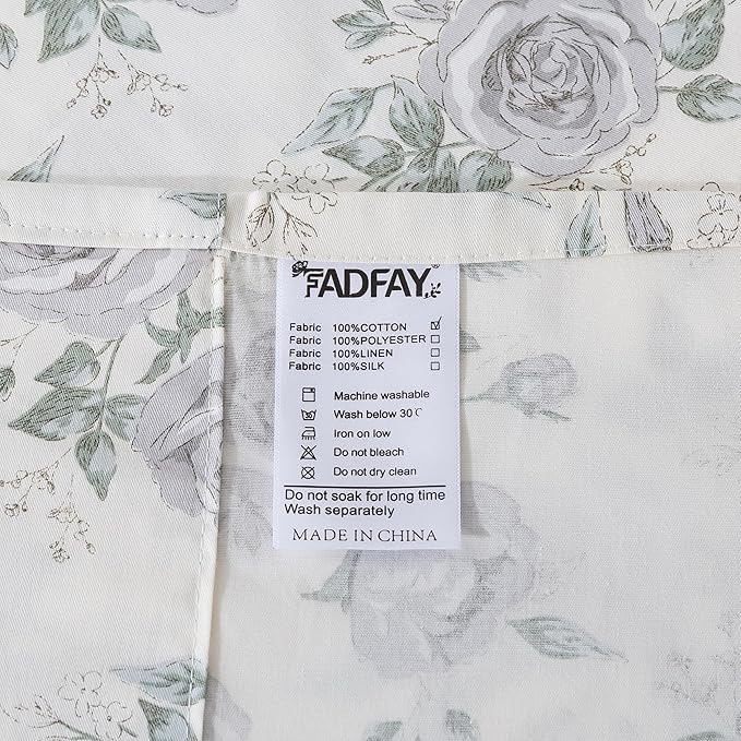 FADFAY Rose Sheets Set Twin Rustic Peony Floral Bedding Botanical Leaves Sheets Vintage Farmhouse Bedding 100% Cotton Ultra Soft Breathable Collection with Deep Pocket Fitted Sheet 4Pcs, Twin Size