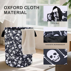 Funny Skull Laundry Basket Foldable Oxford Cloth Tote Bag Laundry Hamper Clothes Storage Bucket Organizer For Bathroom/Laundry Storage/Bedroom 19.6x15.7 Inch