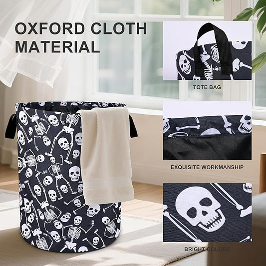 Funny Skull Laundry Basket Foldable Oxford Cloth Tote Bag Laundry Hamper Clothes Storage Bucket Organizer For Bathroom/Laundry Storage/Bedroom 19.6x15.7 Inch