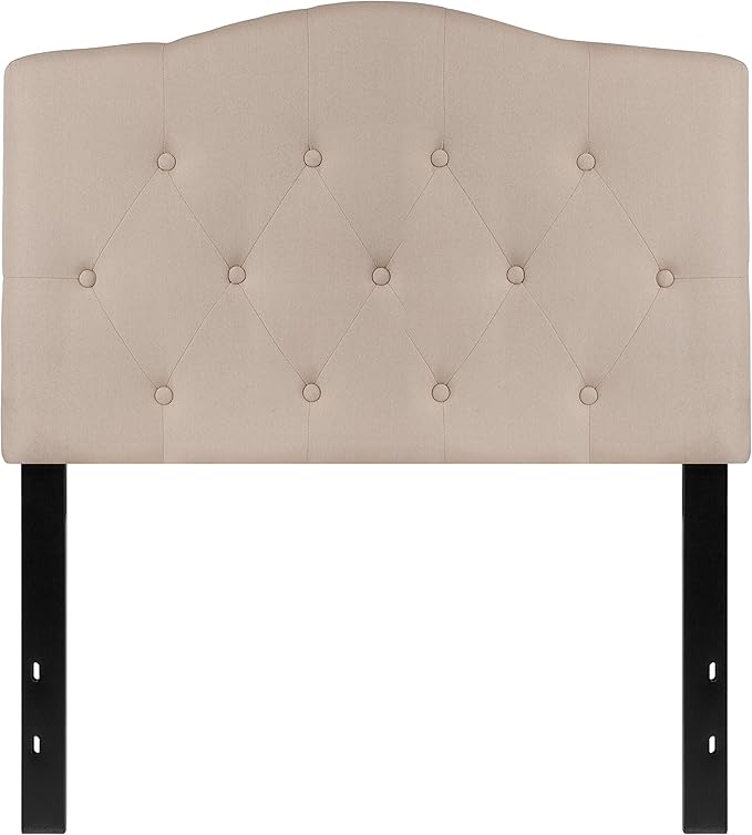 EMMA + OLIVER Twin Size Tufted Upholstered Headboard with Adjustable Metal Bed Rail Slots, Modern Fabric Upholstered Twin Headboard, Beige