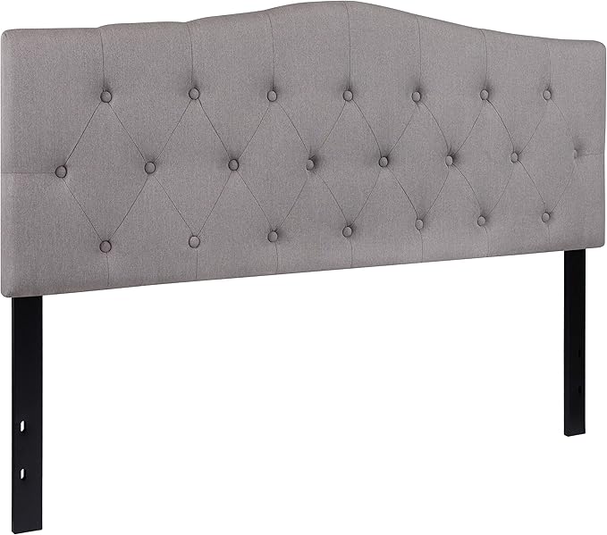 EMMA + OLIVER Arched Button Tufted Queen Size Headboard in Light Gray Fabric