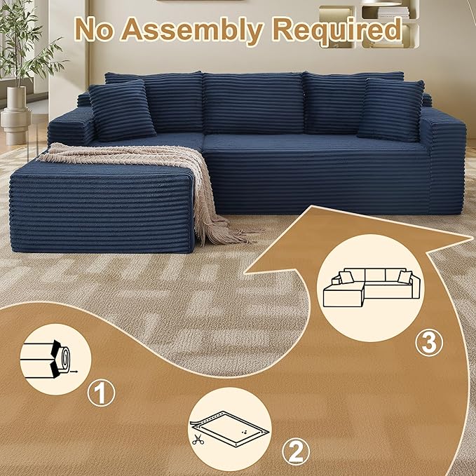 105''Sectional Cloud Couch with L Shaped Chaise,Modern Modular Sectional Sofa,Comfy Sectional Couches for Living Room,Bedroom,Apartment (Blue, 105''W Left Facing Chaise)