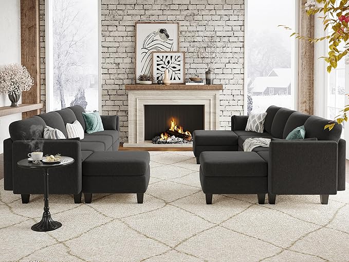 Modular Sectional Sofa, Convertible U Shaped Sofa Couch with High Density Memory Foam, 6 Seat Comfy Modular Sofa Couch for Living Room, Modern U Shaped Sectional Sofa, Black