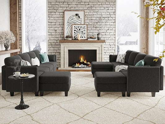 Modular Sectional Sofa, Convertible U Shaped Sofa Couch with High Density Memory Foam, 6 Seat Comfy Modular Sofa Couch for Living Room, Modern U Shaped Sectional Sofa, Black